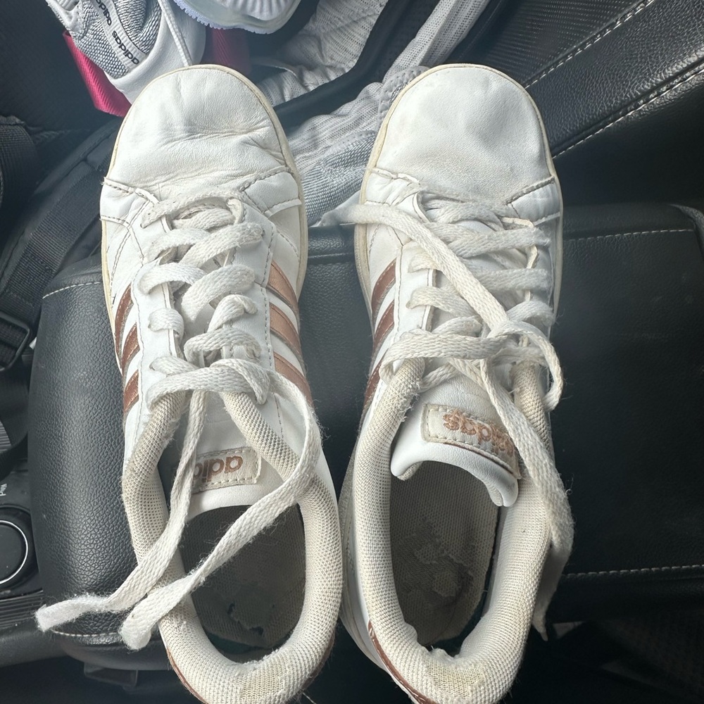 Adidas White and Brown Sneakers Classic Shell Toe Design